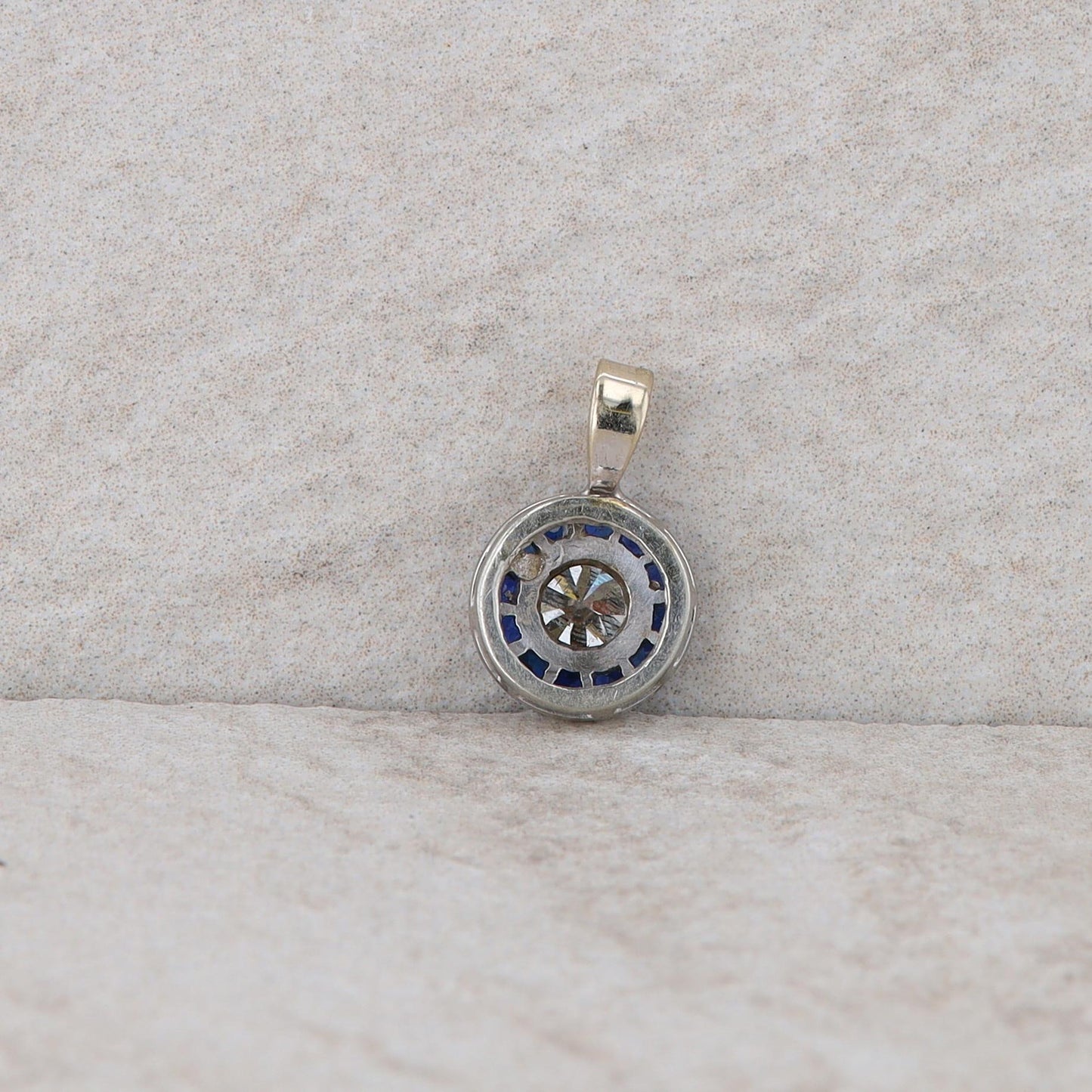 14k White Gold Diamond and Sapphire Halo Pendant