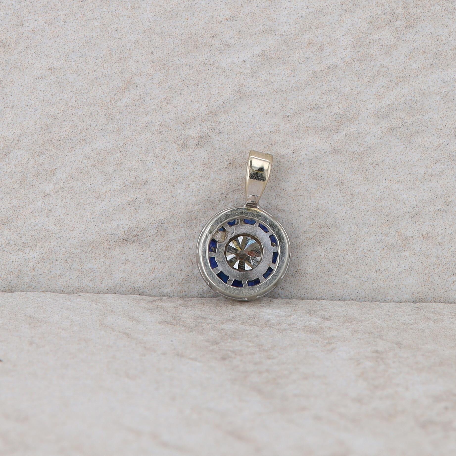 14k White Gold Diamond and Sapphire Halo Pendant