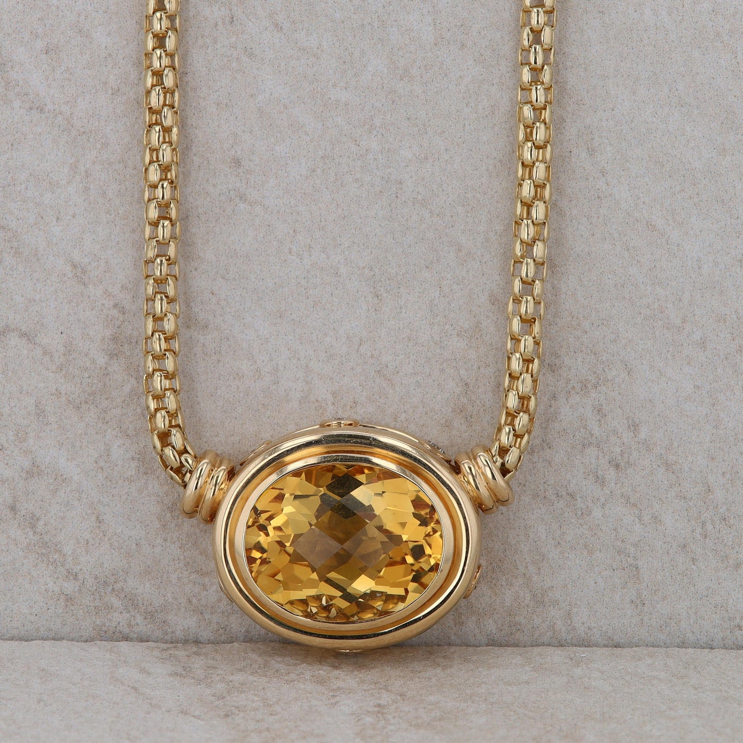14k Yellow Gold Citrine and Diamond Pendant with 16" chain