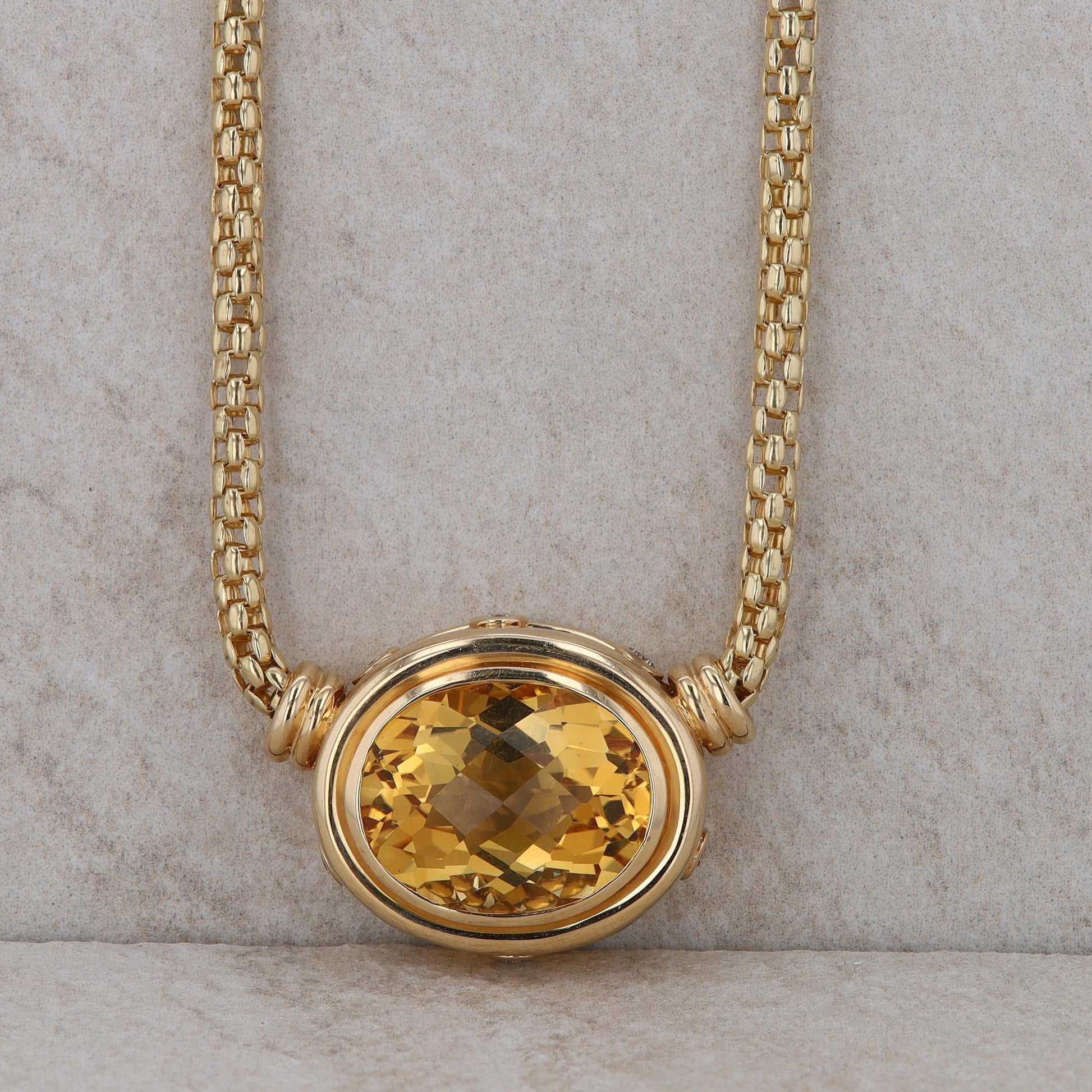 14k Yellow Gold Citrine and Diamond Pendant with 16" chain