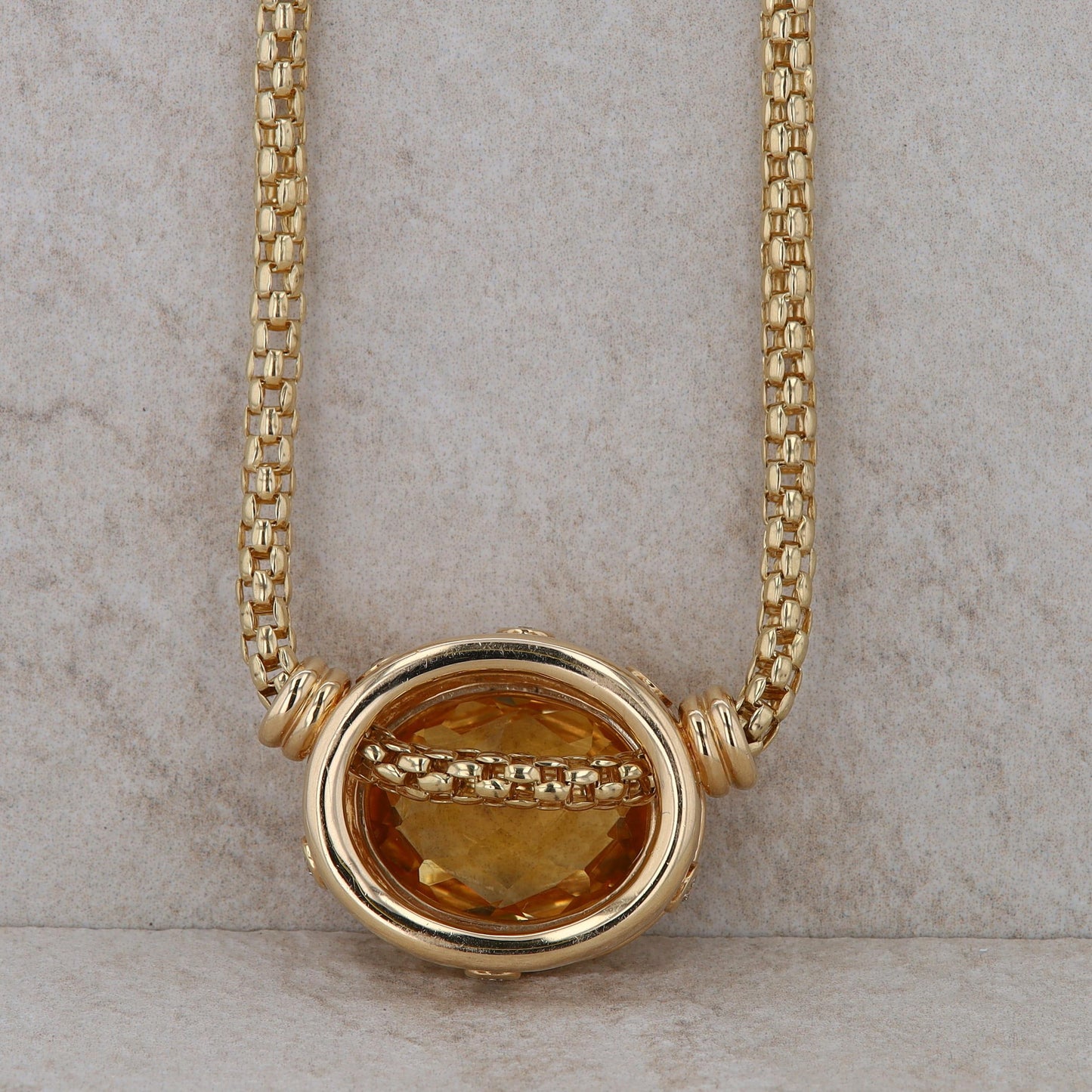 14k Yellow Gold Citrine and Diamond Pendant with 16" chain