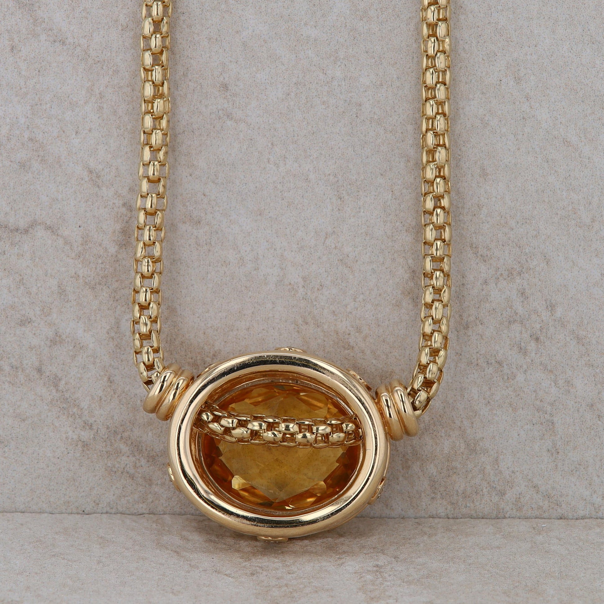 14k Yellow Gold Citrine and Diamond Pendant with 16" chain