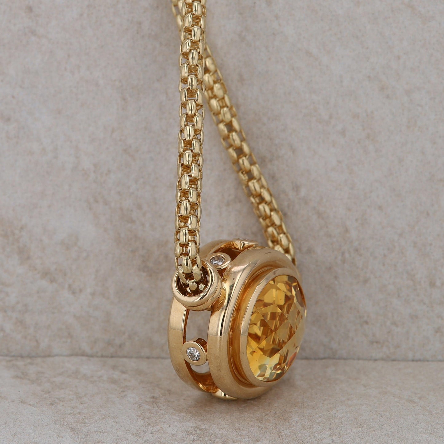 14k Yellow Gold Citrine and Diamond Pendant with 16" chain