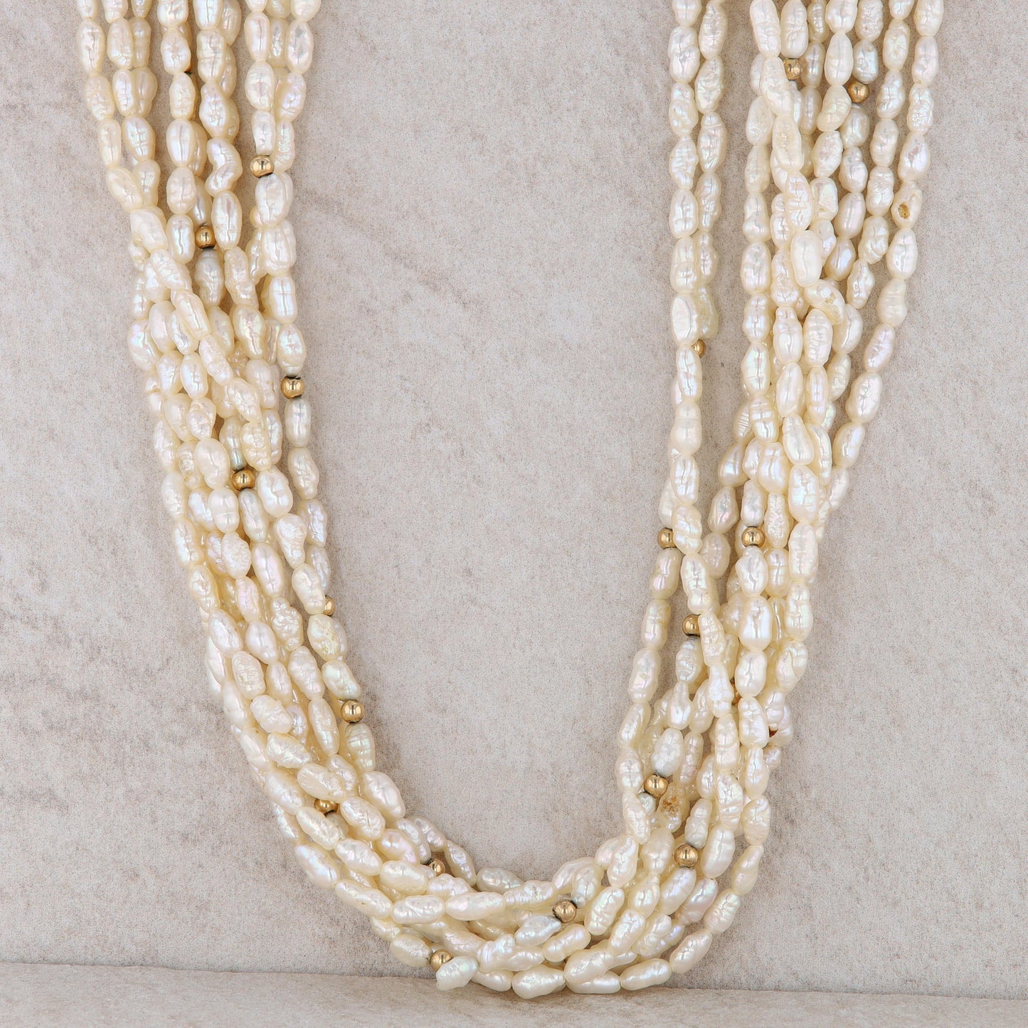 14k Yellow Gold Multi Strand Baroque Freshwater Pearl Necklace