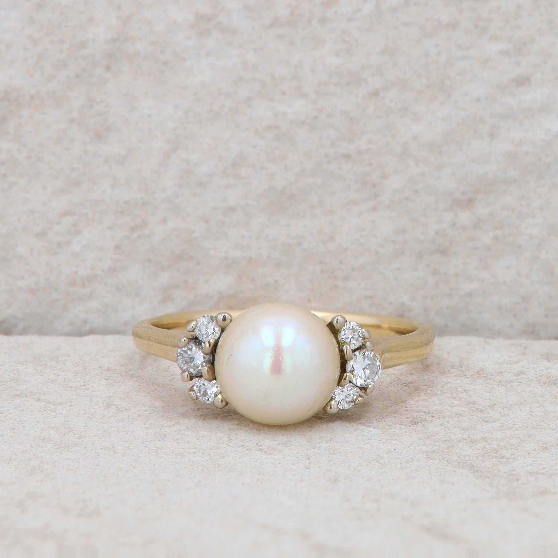 14k Yellow Freshwater Cultured Pearl and Diamond Ring