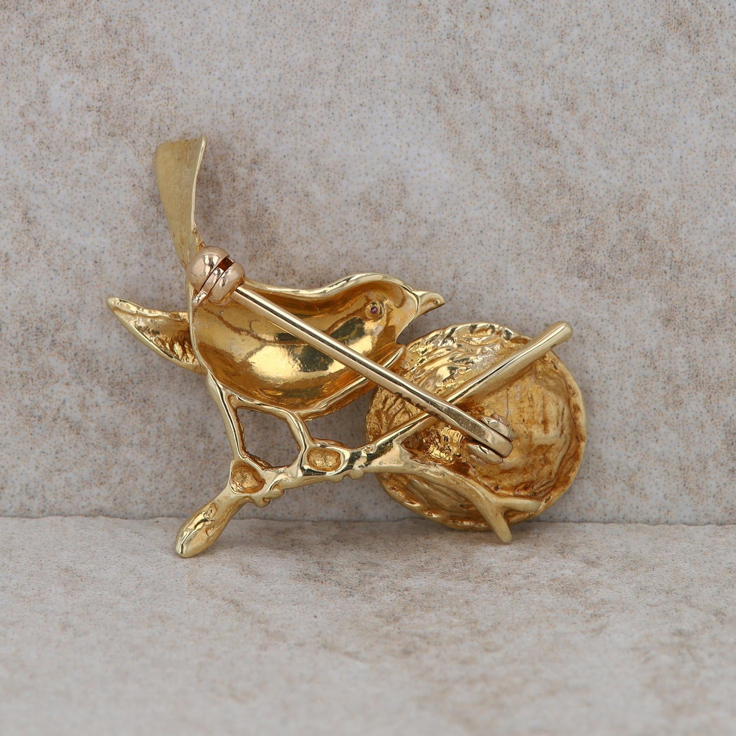 14k Yellow Gold Bird and Nest Brooch