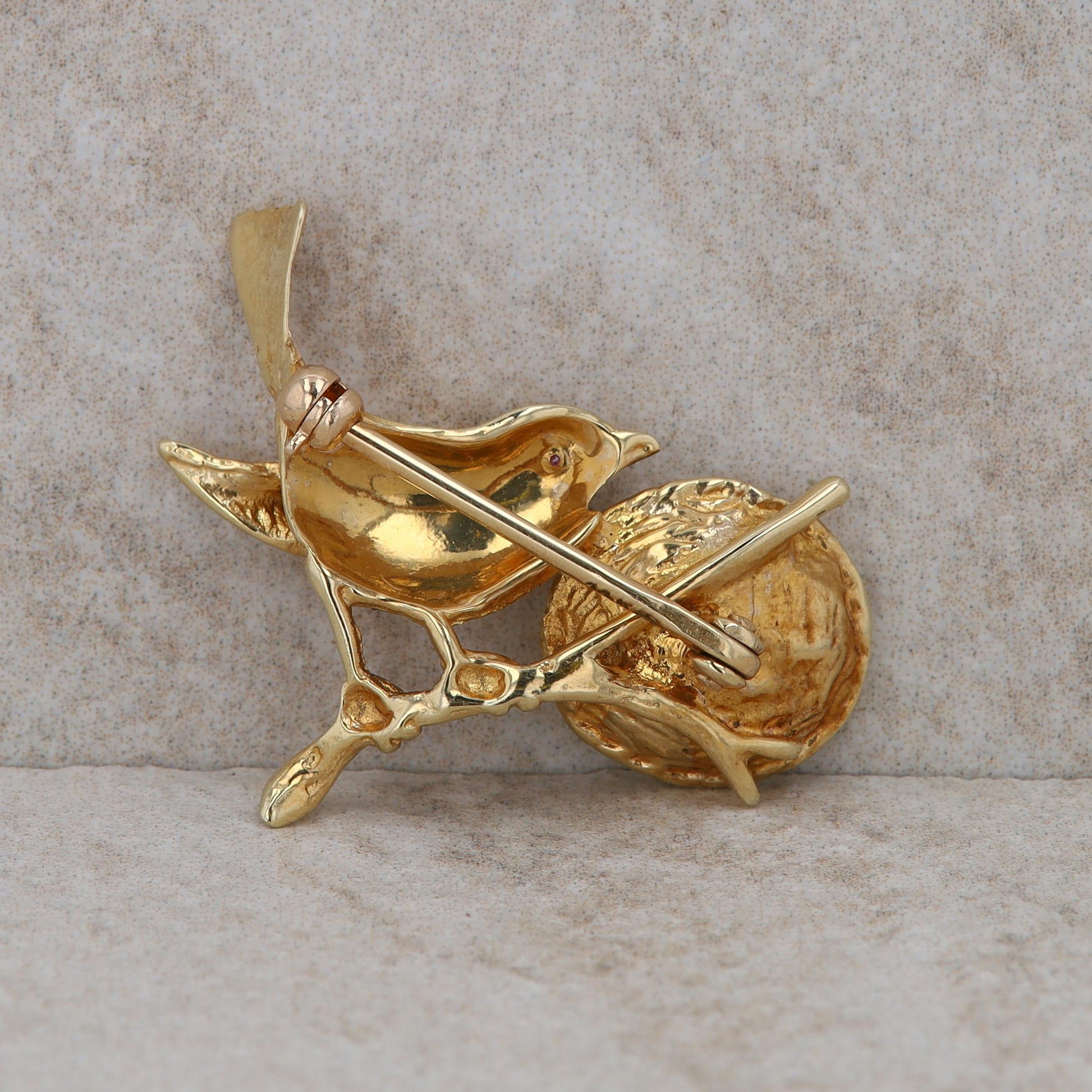 14k Yellow Gold Bird and Nest Brooch