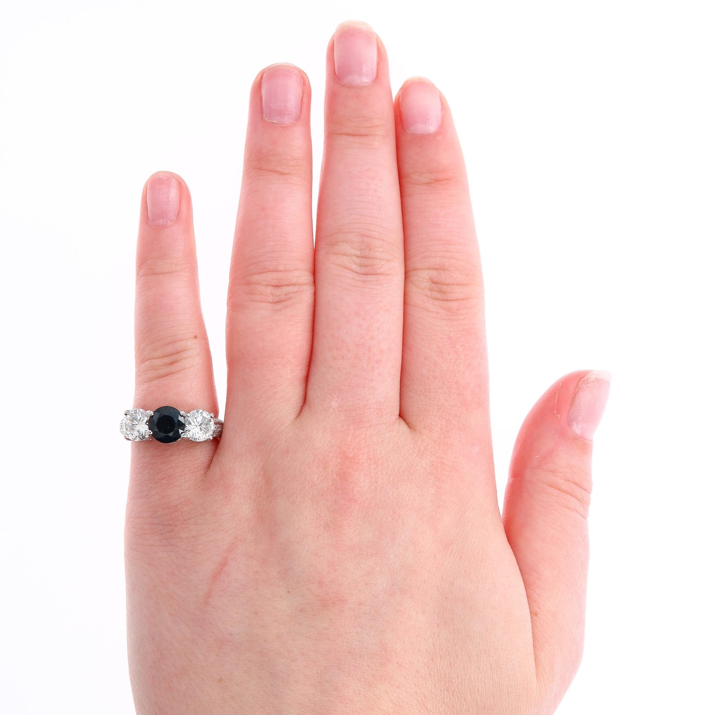 Platinum Sapphire and Diamond Three Stone Filigree Ring