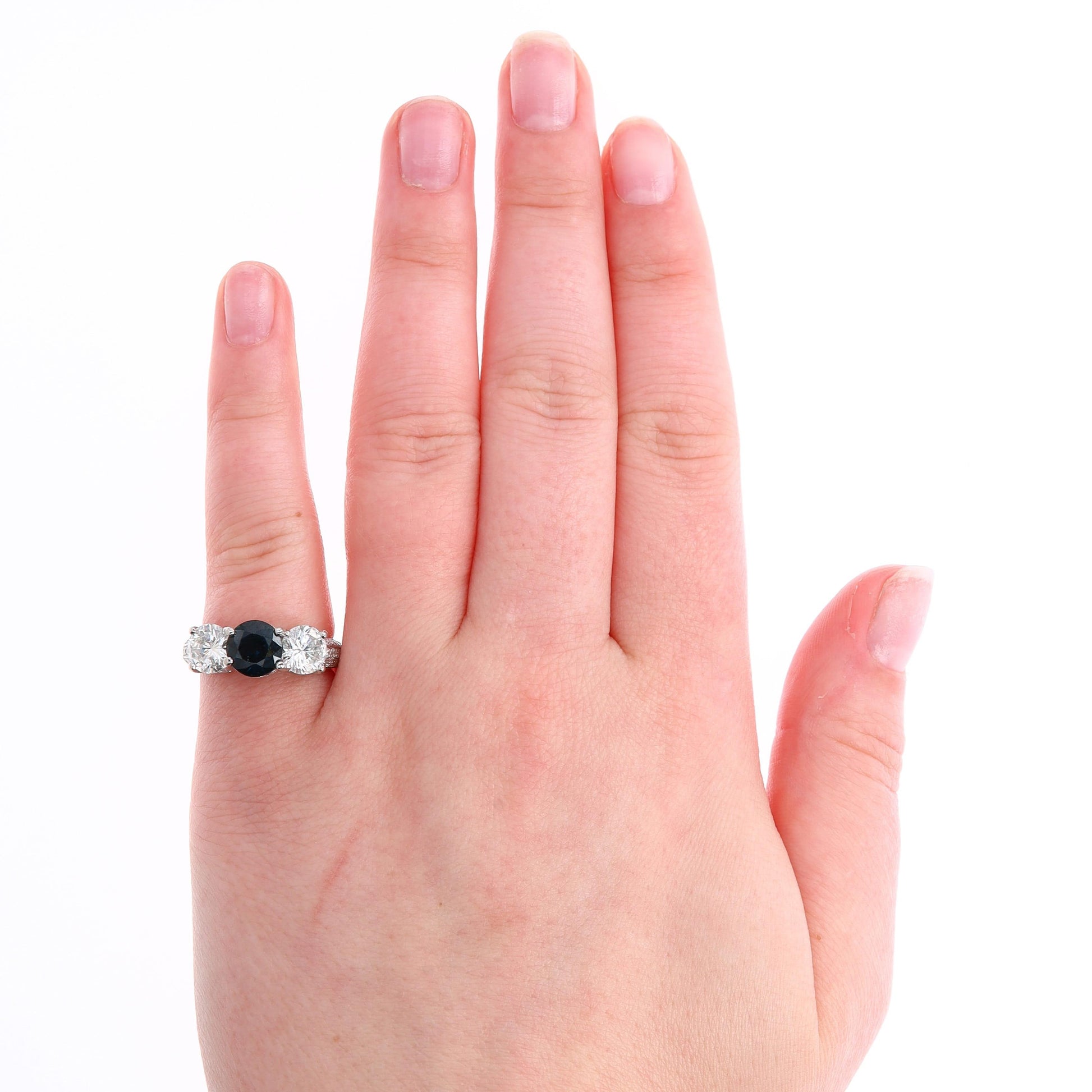Platinum Sapphire and Diamond Three Stone Filigree Ring