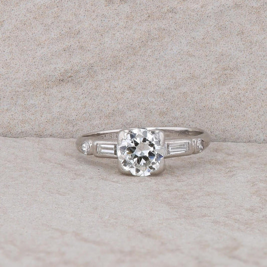 Platinum Diamond and Baguette Engagement Ring